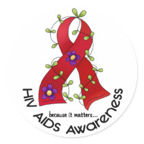 AIDS HIV Flower Ribbon 1 Round Sticker
