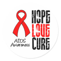 AIDS Hope Love Cure Ribbon Round Sticker