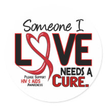 AIDS NEEDS A CURE 2 ROUND STICKER