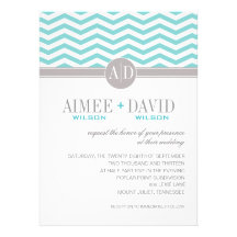 Aimee Chic Chevron Monogram | teal Wedding Personalized Invitation