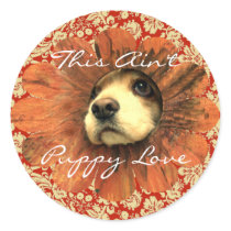 Ain't Puppy Love Sticker  Peeking Out of a Flower