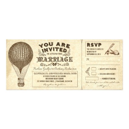air balloon vintage typography wedding invitations