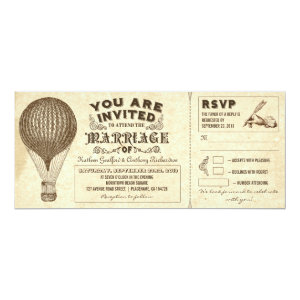 air balloon vintage typography wedding invitations