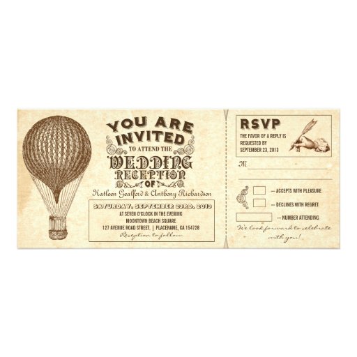 air balloon vintage typography wedding reception personalized announcement