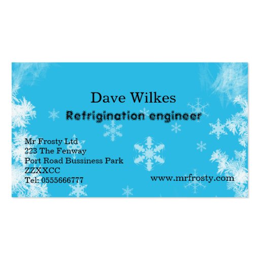 Air con and refrigination engineer business card