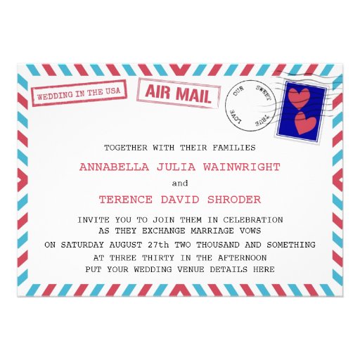Air Mail Wedding In USA Invitations