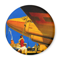 Air, Sea and Land Travel Round Magnet by retroz Air, Sea and Land Travel Round Magnet