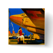 Air, Sea and Land Travel Square Button by retroz Air, Sea and Land Travel Square Button