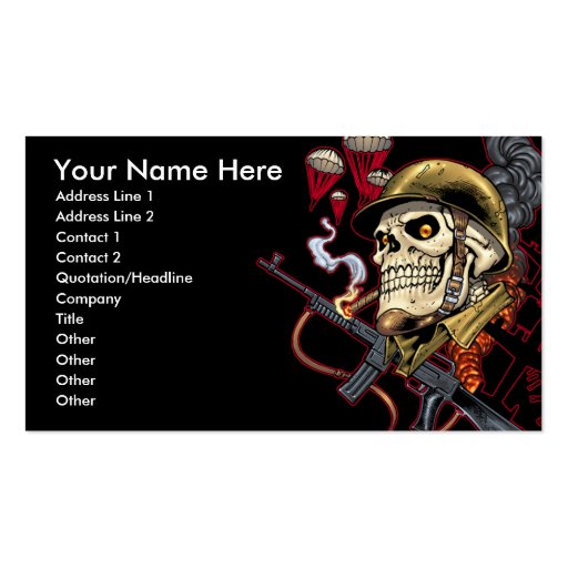 Airborne Marine Corps Parachute Skull by Al Rio Business Card Template