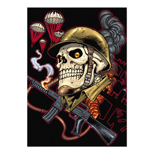 Airborne Marine Corps Parachute Skull by Al Rio Personalized Invitations
