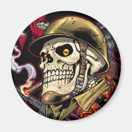 Airborne Marine Corps Parachute Skull by Al Rio Refrigerator Magnets