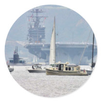 Aircraft Carriers Bay Ships Boats Round Stickers