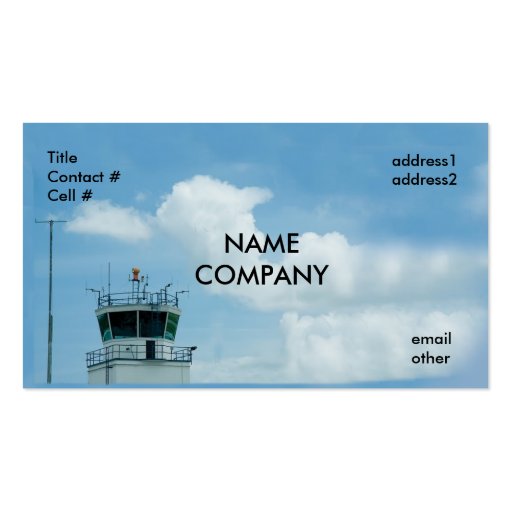 aircraft control tower on blue sky business card template (front side)