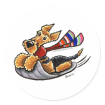 Aire-Sledding Airedale Terrier Stickers