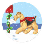Airedale Christmas Dale Mail Gift Tags Round Stickers