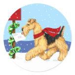 Airedale Christmas Dale Mail Round Stickers