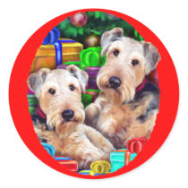 Airedale Christmas Open Now Round Sticker