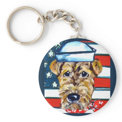 Airedale Navy Keychains by Airedales_by_Joanne
