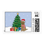 Airedale Terrier and Christmas Tree Postage Stamp