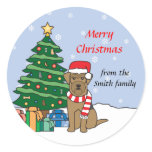 Airedale Terrier and Christmas Tree Round Sticker