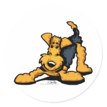 Airedale Terrier at Play Round Stickers