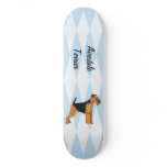 Airedale Terrier ~ Blue w/ White Diamonds Design Skate Board Deck