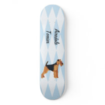 Airedale Terrier ~ Blue w/ White Diamonds Design Skate Board Deck