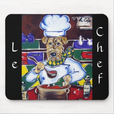 Airedale Terrier, Chef Le Mousepad by Art_by_Joanne