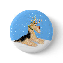 Airedale Terrier Christmas Dale Deer Button