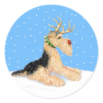 Airedale Terrier Christmas Dale Deer Round Stickers
