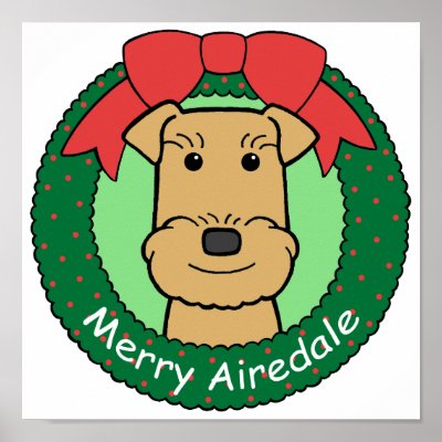 Airedale Terrier Christmas Print by dogcartoons