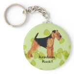 Airedale Terrier ~ Green Leaves Design Keychain
