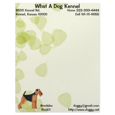 Airedale Terrier ~ Green Leaves Design Letterhead Template by abquisto