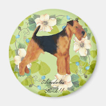 Airedale Terrier ~ Green Leaves Design Refrigerator Magnet