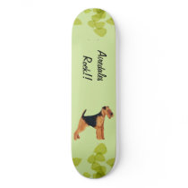 Airedale Terrier ~ Green Leaves Design Skate Boards