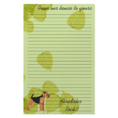 Airedale Terrier ~ Green Leaves Design Custom Stationery by abquisto