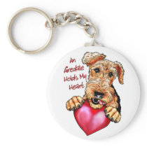 Airedale Terrier Holds My Heart Keychain