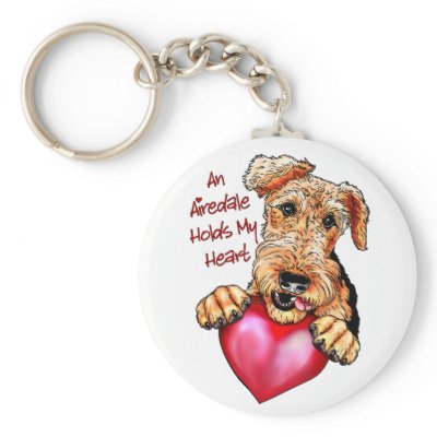 Airedale Terrier Holds My Heart Keychain by DanesRUs