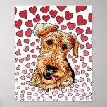 Airedale Terrier Pink Hearts Valentine's Day Poster