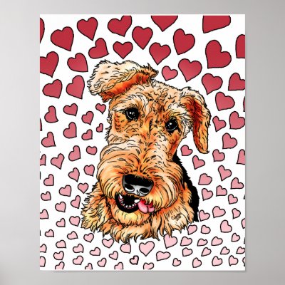 Airedale Terrier Pink Hearts Valentine's Day Poster by DanesRUs