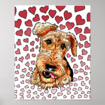 Airedale Terrier Pink Hearts Valentine's Day posters