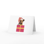 Airedale Terrier Santa Hat Gift Box Greeting Card