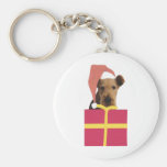 Airedale Terrier Santa Hat Gift Box Key Chain