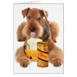 Airedale Terrier  shares a beer Greeting Card