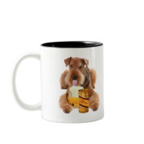 Airedale Terrier  shares a beer mugs