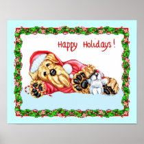 Airedale Terrier Waiting for Santa Poster