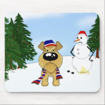 Airedale Terrier Winter Scene mousepads