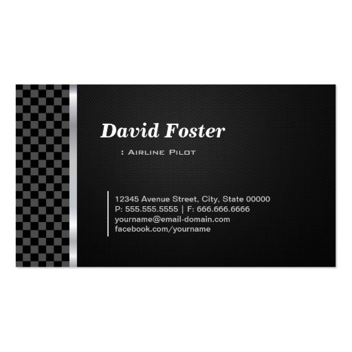 Airline Pilot Checkered Black White Business Card Template (front side)