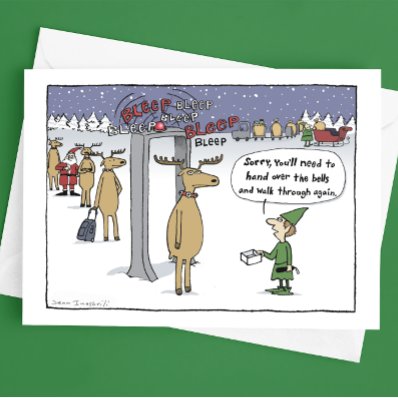 Airline 'Sleigh Security'  Funny Christmas Cartoon Greeting Cards