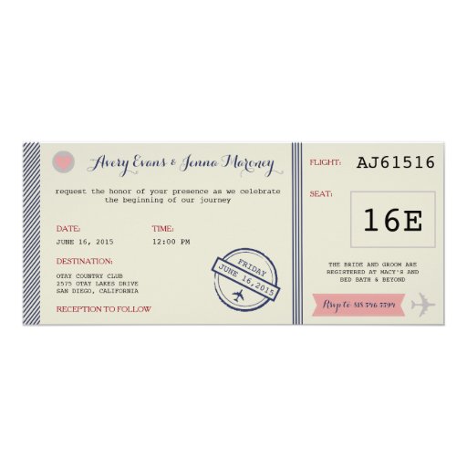 Airline Ticket Destination Wedding Invitation | Zazzle